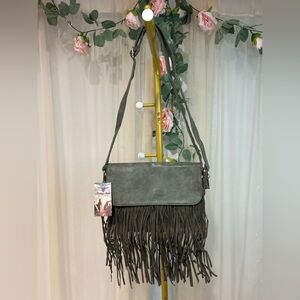 Heritage West Olive Fringe Crossbody Western Bag NWT Boho Tassel Purse